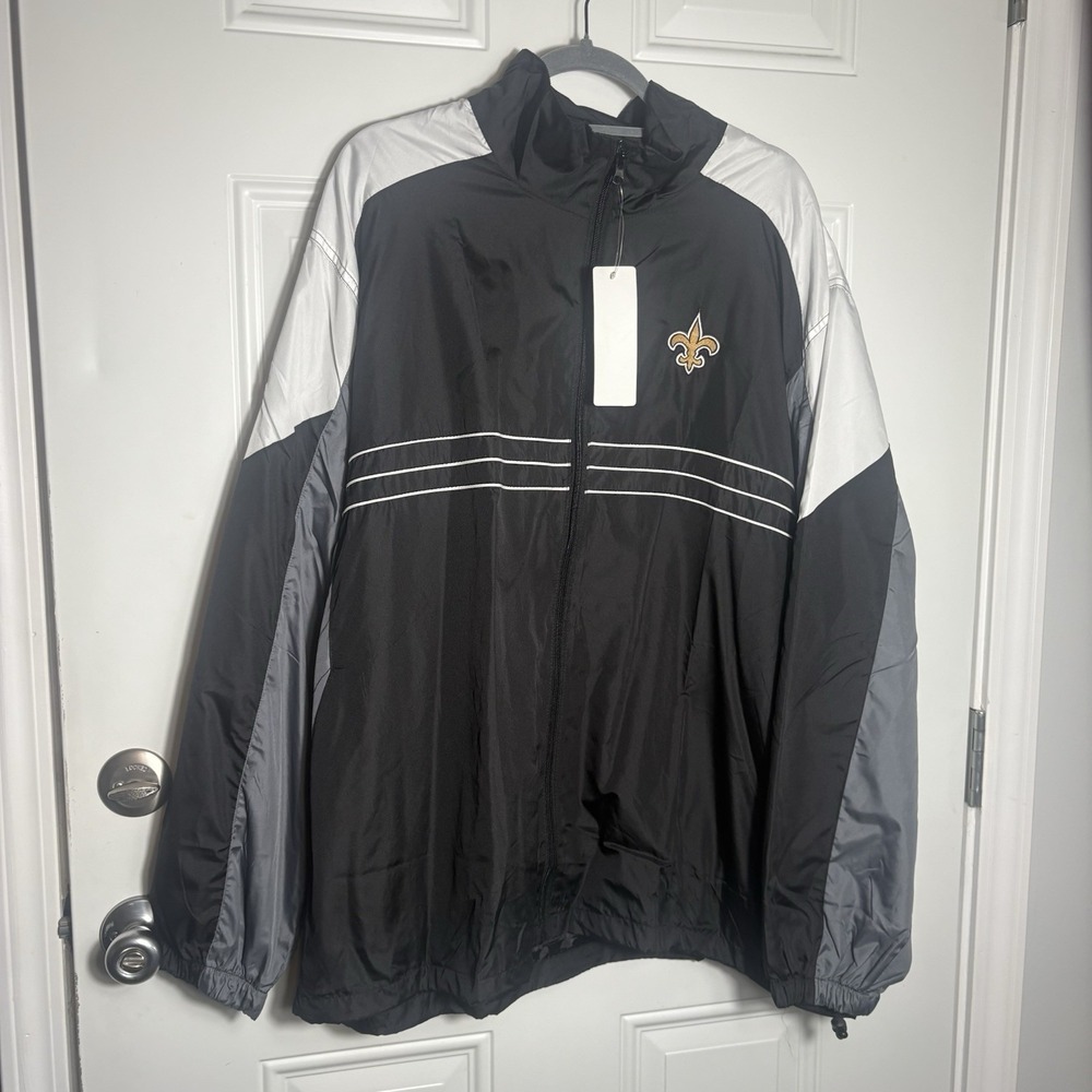 NFL Reebok New Orleans Saints Sports Illustrated Black Windbreaker Jacket Sz XXL